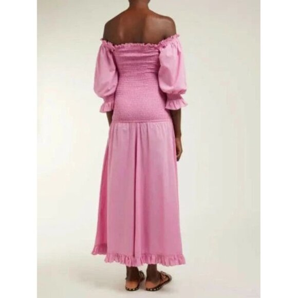 Rhode Resort Pink Eva Off The Shoulder Smocked Maxi Dress S NEW - Picture 3 of 3